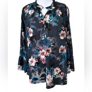 Elle XXL floral top blouse long bell sleeves